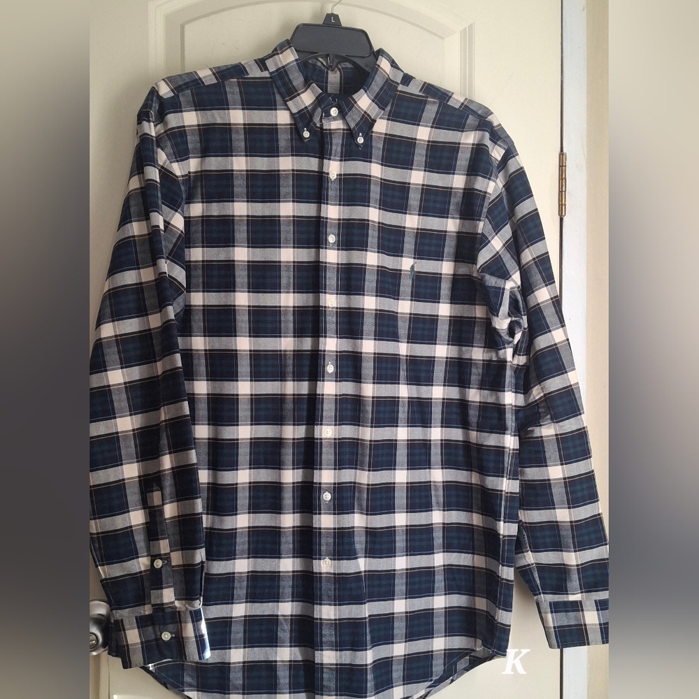 Ralph Lauren Plaid Long Sleeve Mens‎ Shirt LT Cotton Formal Party Festival Xmas